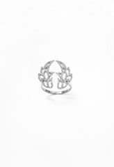 خاتم فضي على شكل جناح ملاك حجري