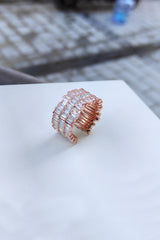 3 Row Baguette Stone Silver Ring