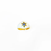 White Enameled Navy Blue Stone Star Silver Ring, Sterling Silver Stony Star Ring, Adjustable Wrap Ring, dainty star ring