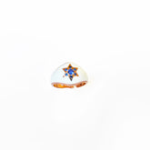 خاتم فضة مطلي بالمينا الأبيض على شكل نجمة حجرية زرقاء داكنة، خاتم نجمة حجرية من الفضة الإسترلينية، خاتم لف قابل للتعديل، خاتم نجمة أنيق