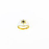 White Enameled Turquoise Stone Star Silver Ring