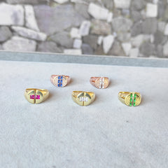 Coral Single Row Baguette Stone Silver Ring