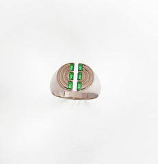 Emerald Green 3 Row Baguette Stone Silver Ring