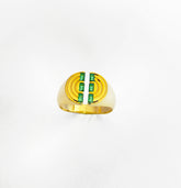 خاتم فضي من حجر الزمرد الأخضر بثلاثة صفوف