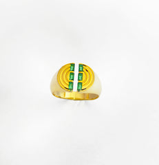 Emerald Green 3 Row Baguette Stone Silver Ring