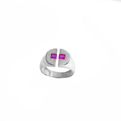 Coral Single Row Baguette Stone Silver Ring