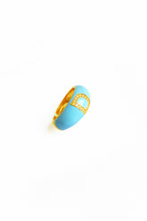 Turquoise Enameled Silver Letter Ring
