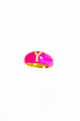 Dark Pink Enameled Silver Letter Ring