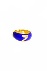 Navy Blue Enameled Silver Letter Ring