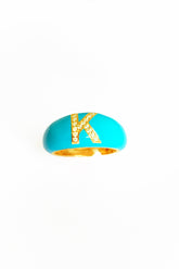 Dark Turquoise Enameled Silver Letter Ring