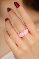 Light Pink Enameled Silver Letter Ring