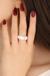 White Enameled Silver Letter Ring
