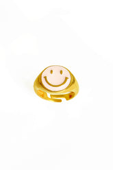 Pink Enameled Smiley Emojis Silver Ring