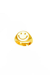 White Enameled Smiley Emoji Silver Ring