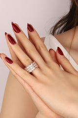 3 Row White Baguette Stone Silver Ring