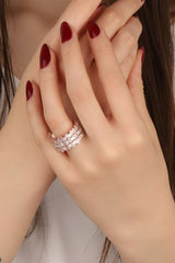 3 Row White Baguette Stone Silver Ring