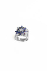 Navy Blue Baguette Stone Thick Sun Silver Ring