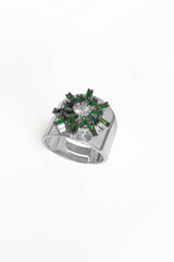 Green Baguette Stone Thick Sun Silver Ring