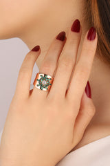 Green Baguette Stone Thick Sun Silver Ring