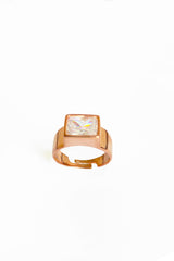 Crystal White Stone Large Rectangular Stone Silver Ring