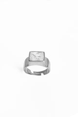 Crystal White Stone Large Rectangular Stone Silver Ring