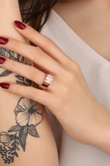 Crystal White Stone Large Rectangular Stone Silver Ring