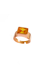 Crystal Yellow Stone Large Rectangular Stone Silver Ring