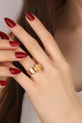 Crystal Yellow Stone Large Rectangular Stone Silver Ring