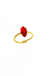 Coral Red Colored Natural Stone Silver Ring