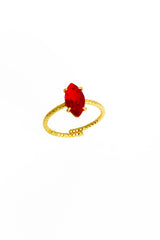 Coral Red Colored Natural Stone Silver Ring