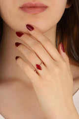 Coral Red Colored Natural Stone Silver Ring