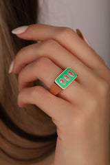 Green Enamel Stack Rings 925 Sterling Silver with Charming Fashion Jewelry