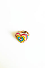 Rainbow Color Enamel Stoneless Heart Sterling Silver Ring