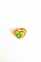 Rainbow Color Enamel Stoneless Heart Sterling Silver Ring