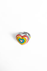 Rainbow Color Enamel Stoneless Heart Sterling Silver Ring