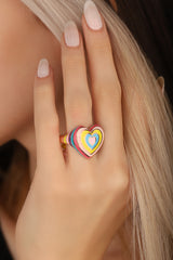 Rainbow Color Enamel Stoneless Heart Sterling Silver Ring
