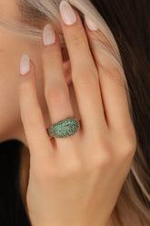 خاتم فضة مصبوب بحجر أخضر