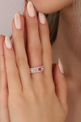 Light Colored Baguette Stone Sterling Silver Ring