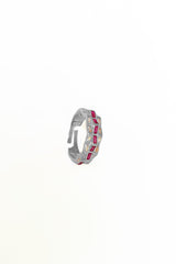Coral Baguette Stone Silver Ring, Baguette Ring