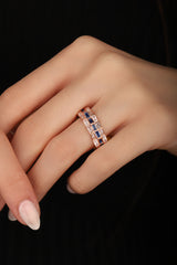 Dark Blue Baguette Stone Silver Ring, Baguette Ring