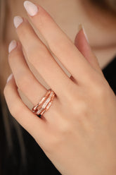 Three Rows Open Middle Stone Silver Ring