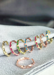 Single Row Coral Baguette Stone Silver Ring