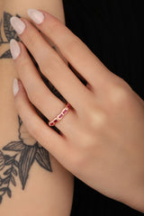 Single Row Coral Baguette Stone Silver Ring