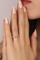 Single Row White Baguette Stone Silver Ring