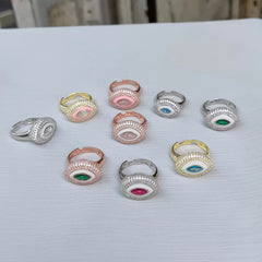 خاتم عين حجر ملون / خاتم عين الشر من الفضة الإسترلينية / عين الشر