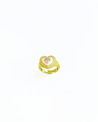 خاتم من الفضة الإسترلينية على شكل قلب من حجر المينا الوردي، وخاتم من الزركون المكعب