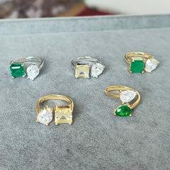 Baguette curved band Emerald rings Gold ring jacket Stackable rings, paraiba tourmaline