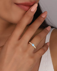Blue Heart Ring, Princess Dainty Ring, Blue Gemstone Ring, Adjustable Blue Heart Ring