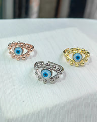 Evil eye silver rings - adjustable - Opal Stone - Turkish Nazar beads stones