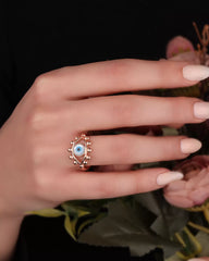 Evil eye silver rings - adjustable - Opal Stone - Turkish Nazar beads stones